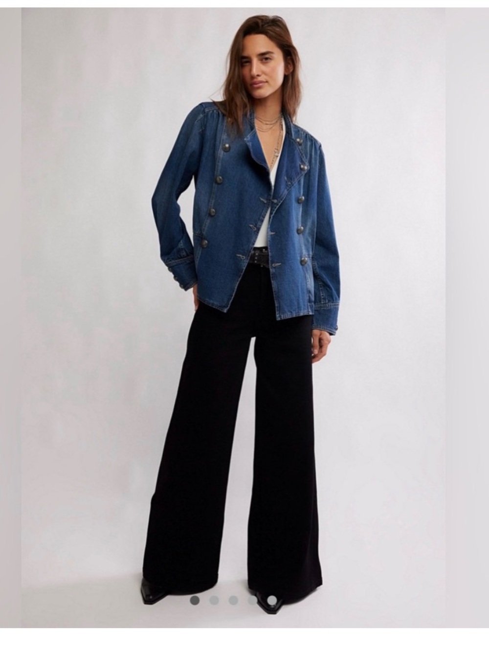 We the Free Imogene Blue Denim Double-Breasted Women's Jacket - Picture 3 of 7